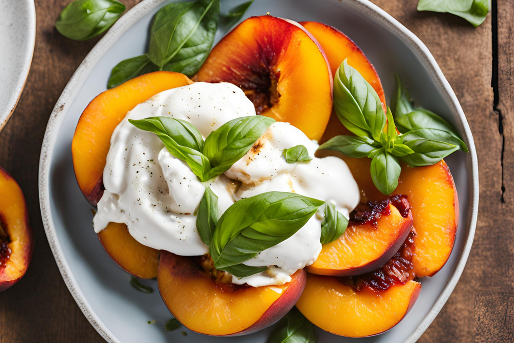 Peach and Burrata Salad with Basil and Balsamic Glaze Recipe